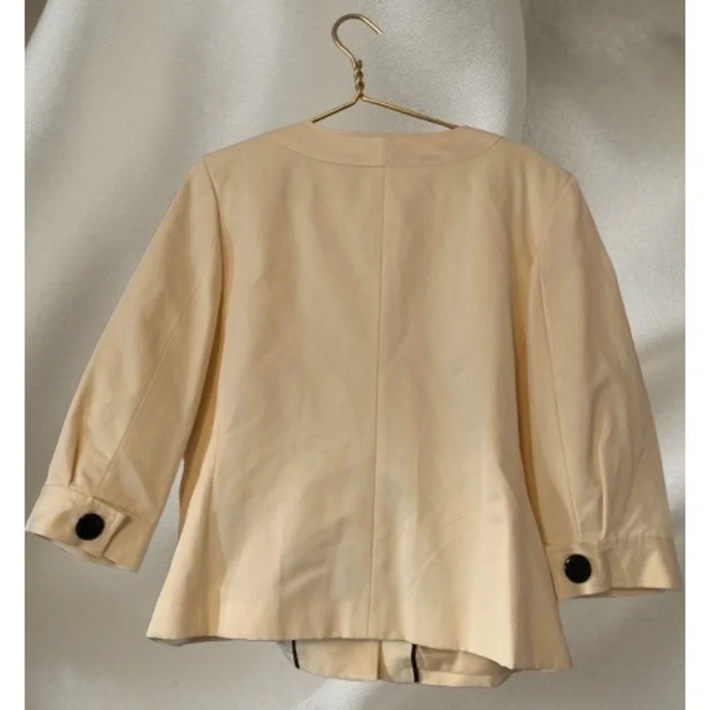 COVINGTON‎ Womens Pale Yellow Cropped Collarless Jacket Blazer XL EG - Picture 4 of 8